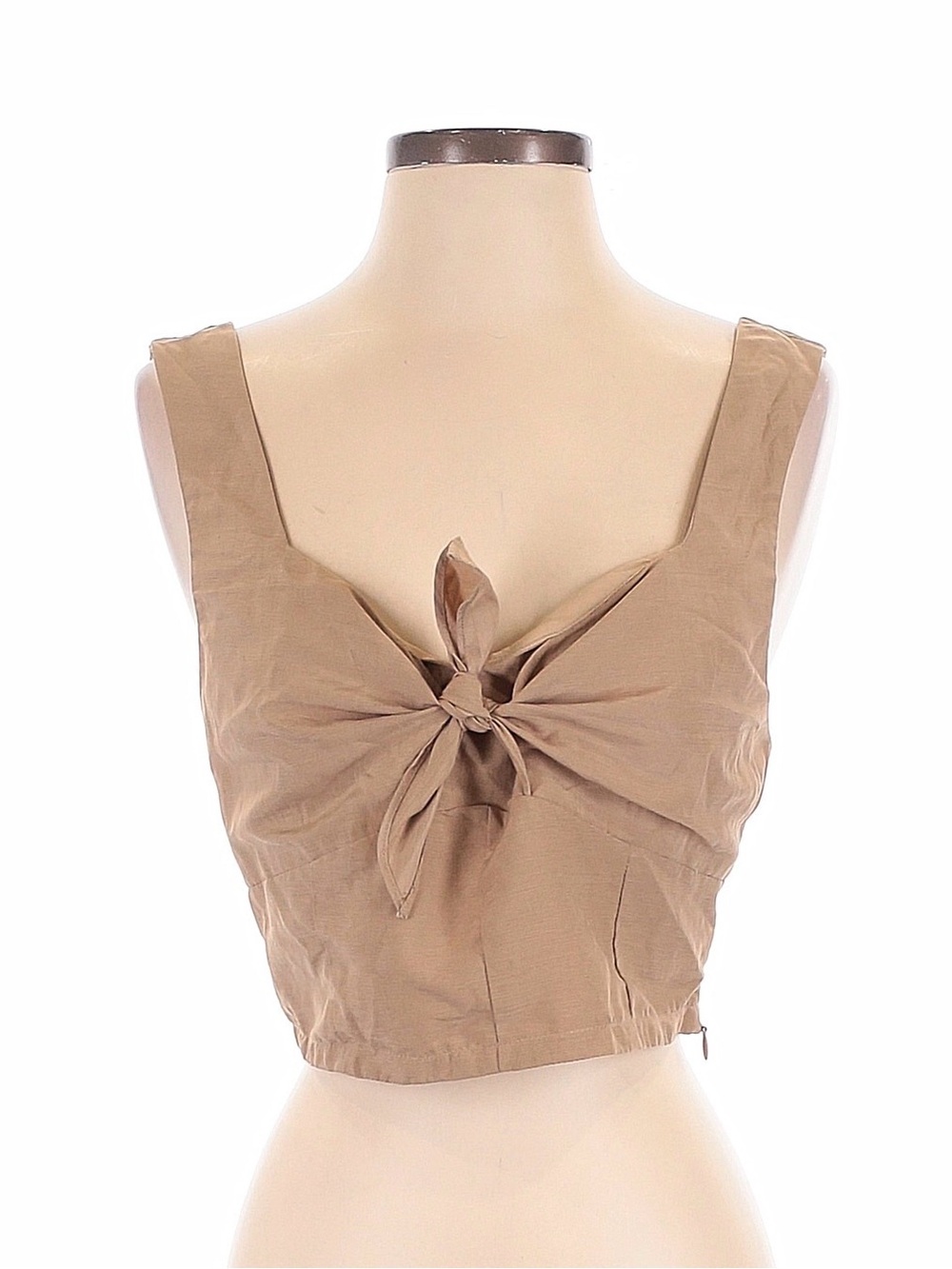 Mustard Seed Knot-Front Crop Top in Tan